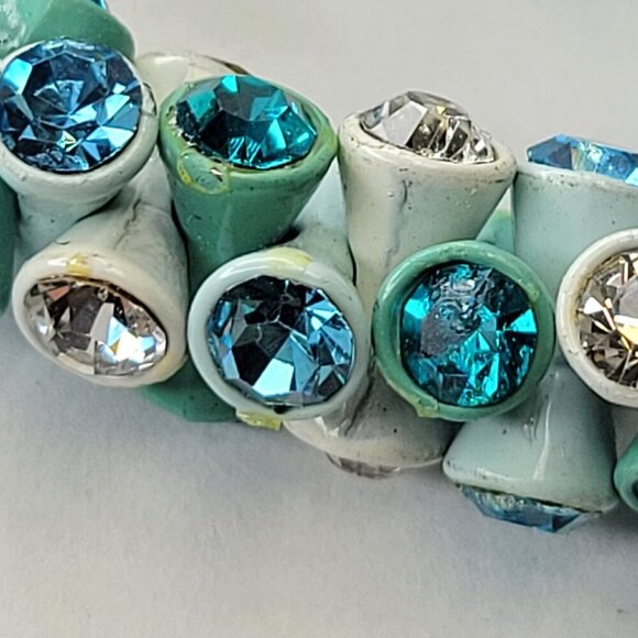 Turquoise Blue and White Rhinestone Stretch Bracelet - Picture 5 of 11